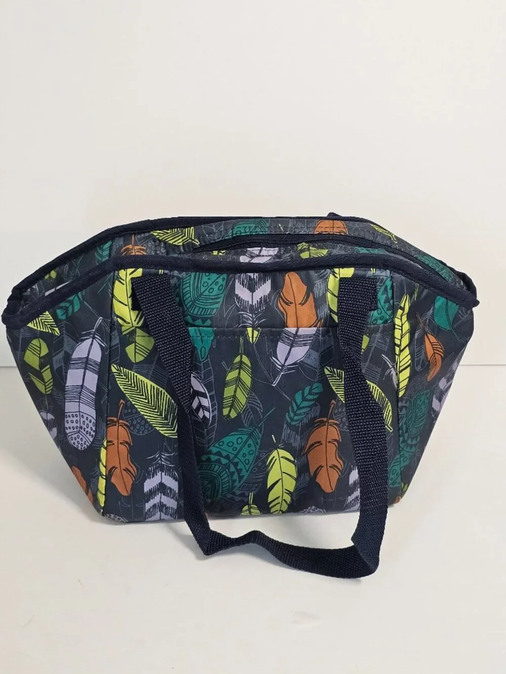 Thirty One Lunch Bag Insulated Blue Feather Print Boho Office School